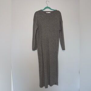 Zara Wool Gray Maxi Sleeve Dress with cinching button tie